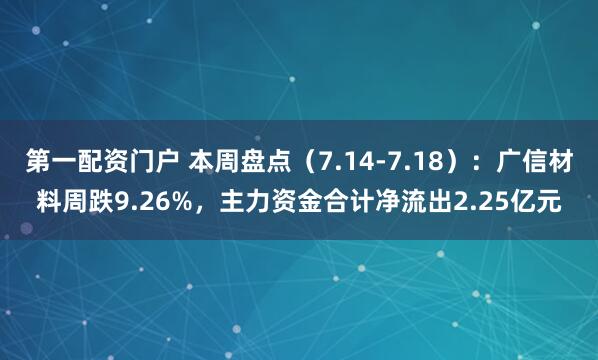 第一配资门户 本周盘点（7.14-7.18）：广信材料周跌9.26%，主力资金合计净流出2.25亿元